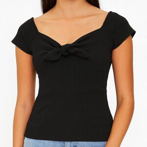 Sezane Cara Black Ribbed Off-Shoulder Knit Top SZ XL